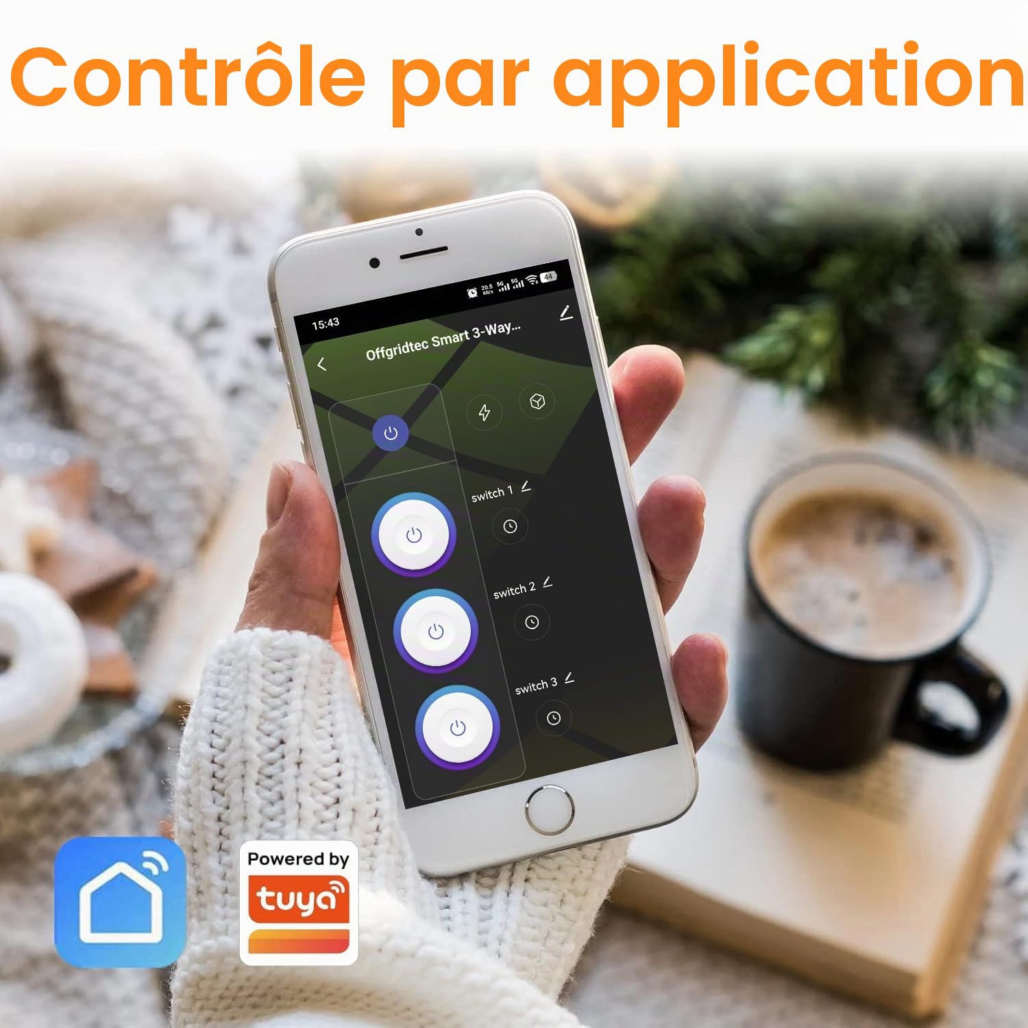 Offgridtec multiprise WiFi Intelligente 3 Prises, contrôle Via appli Smart Life/Tuya, Suivi énergie Temps réel, minuterie et scènes, Compatible Alexa/Google Home, 16A/3520W, câble 1,8 m, 2 pièce