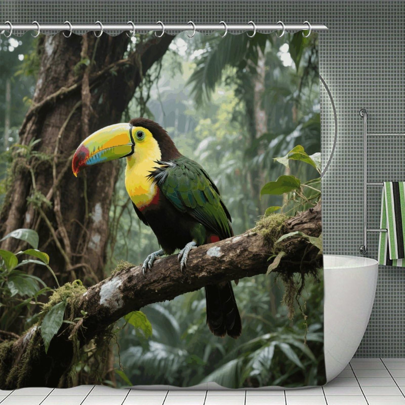 VstaDank Parrot Bird Shower Curtain Waterproof Bathroom Shower Curtain with C Type Hooks Soft Lightweight Shower Curtains Liner Washable Polyester Cloth Shower Liner 71x71 Inch