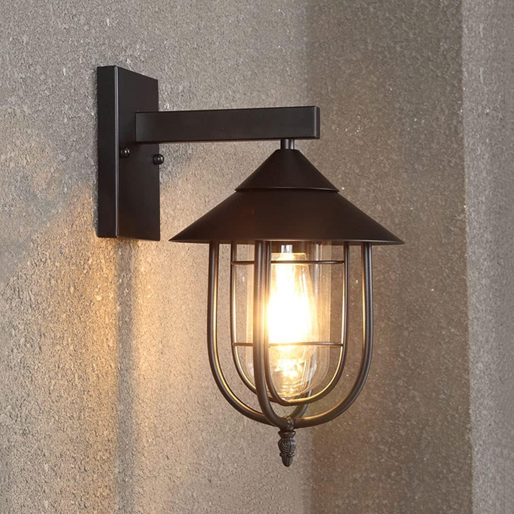 HYJAUSXB Wall Lamps Sconces Industrial Retro cage Mount Light IP65 Waterproof Outdoor Lantern Thick Iron Base Lamp for Exterior Decks Sconce Light(Noir)