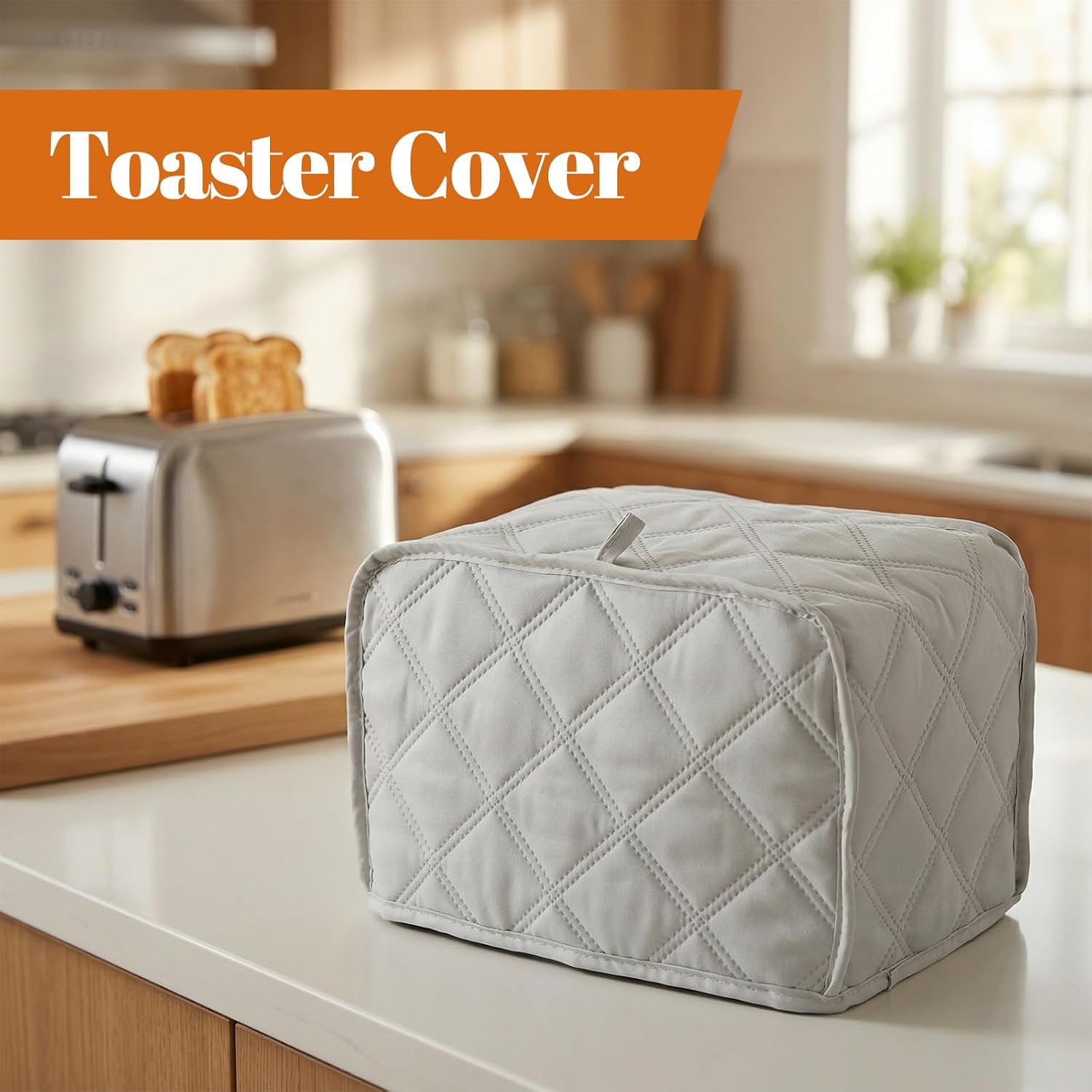 2 Slice Toaster Cover, Quilted Toaster Dust Cover with Perfect Fit for Most Models, Breathable Polyester Fabric, Easy to Clean (Gray, 1 Pack)