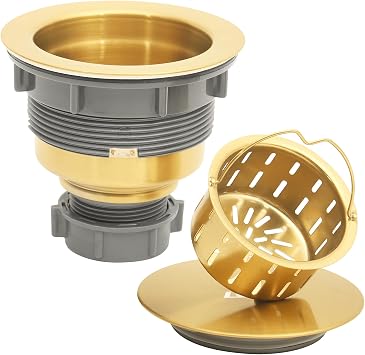 LQS 3.5 Inch Gold Kitchen Sink Strainer with Deep Basket and Stopper