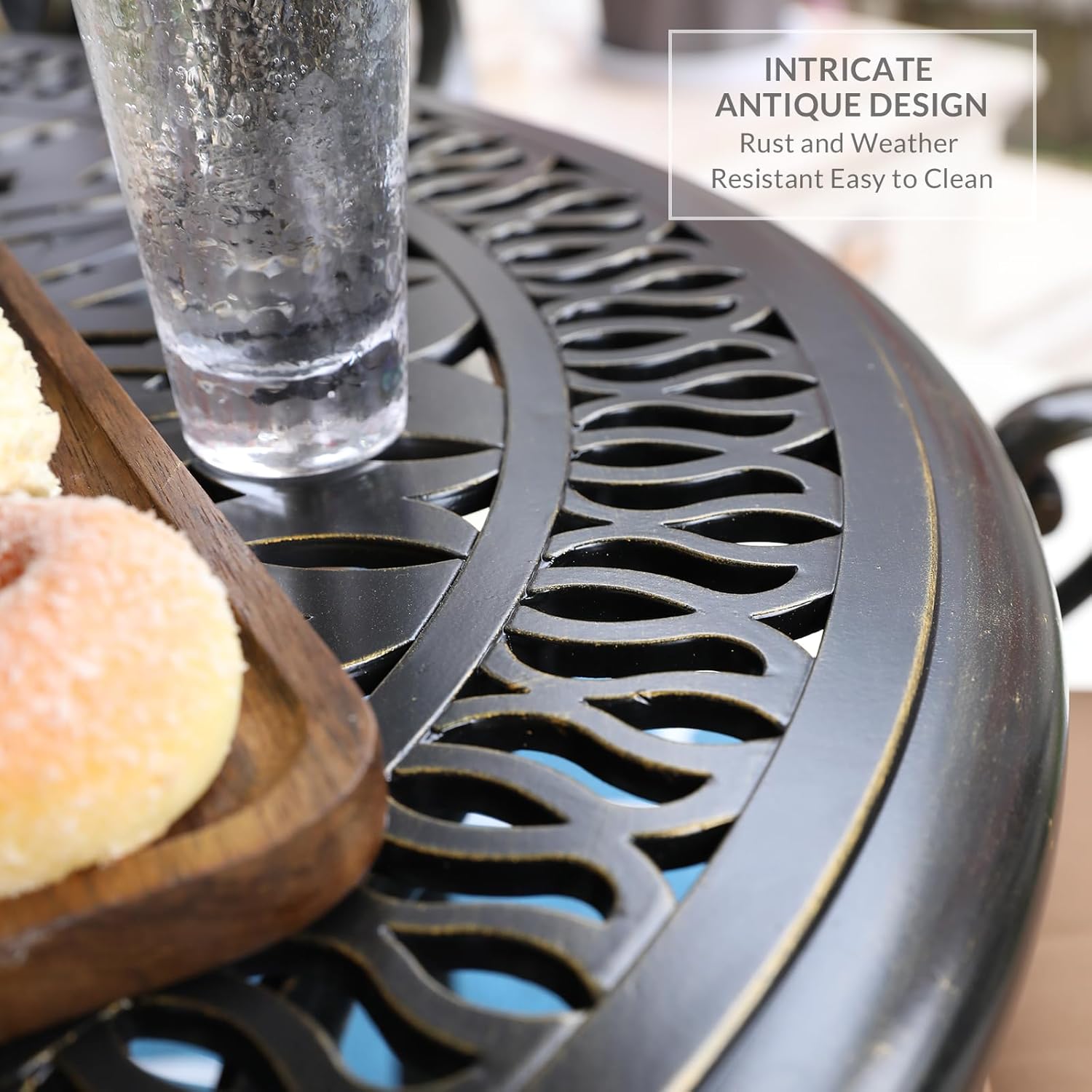 VIVIJASON 5-Piece Outdoor Patio Dining Set, All-Weather Cast Aluminum Conversation Set, Patio Furniture Set, Include 4 Swivel Dining Chairs, a 35.4" Round Table w/Umbrella Hole, Navy Blue Cushion