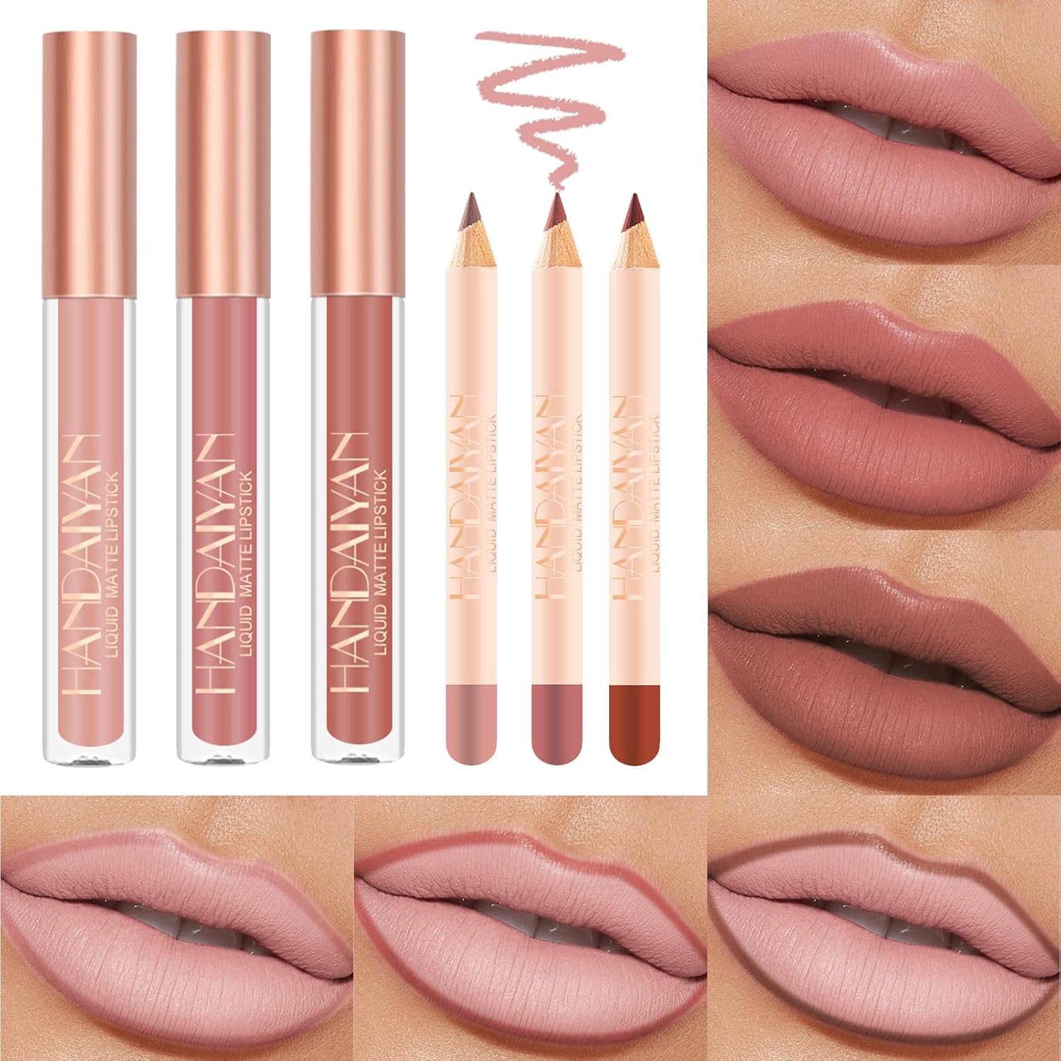 Desing Wish Lipliner-set, 6 stuks, lippenstift, nude, roze, matte lippenstift, permanente lipliner, lipbalsem, lipgloss, rode lippenstift, 24 uur lang houdbaar lips kits Madame verjaardagscadeau