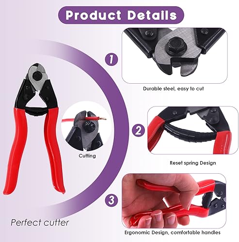 Miniatura 3 de Swpeet Juego de 122 herramientas de corte de cuerda de alambre de cable, cortador de cables de 8 pulgadas de hasta 532 pulgadas, con 5 tamaños de