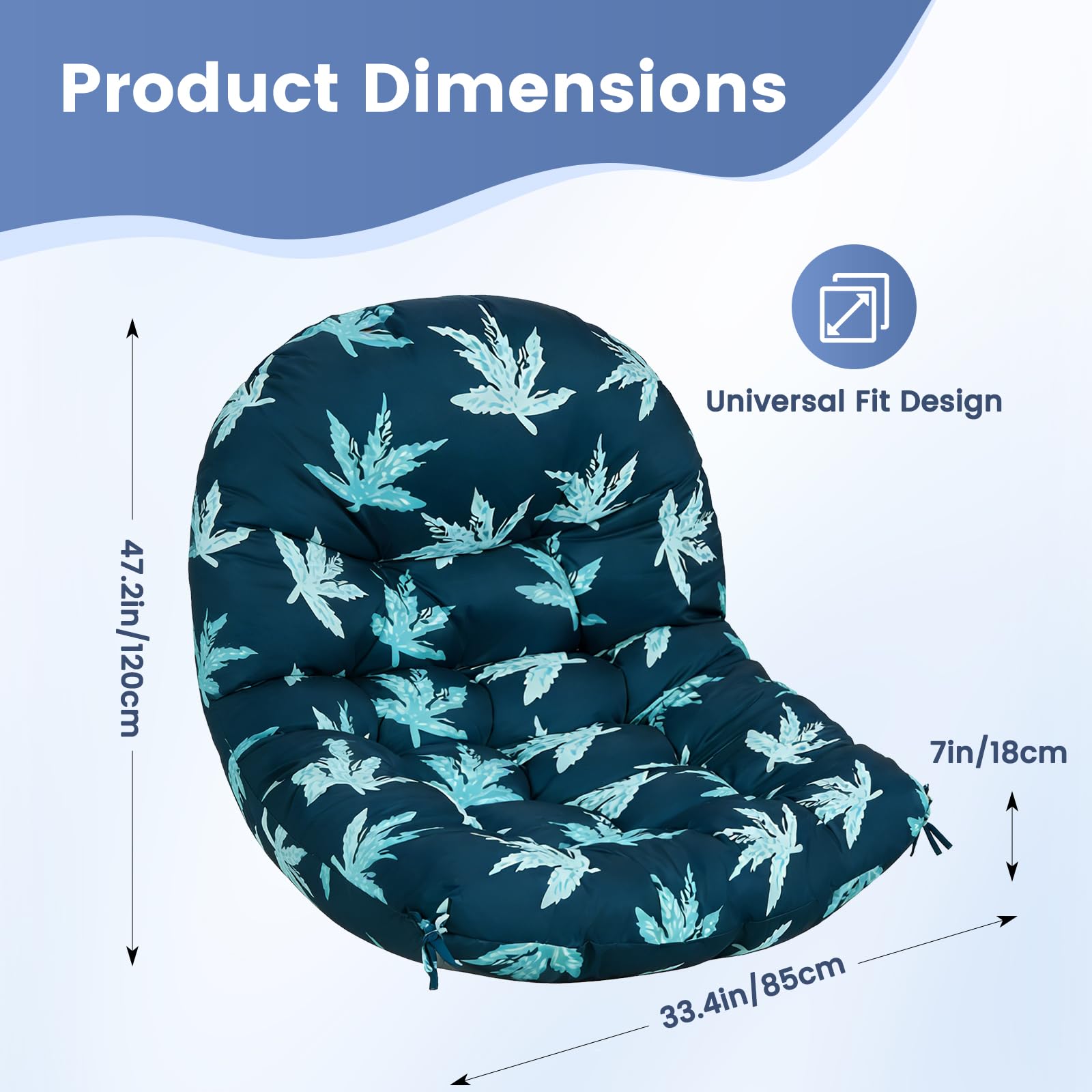Cojín para silla colgante exterior, 18 cm de grosor, impermeable IPX2, resistente a los rayos UV, cojín extra grueso para silla colgante, cojín para silla de huevo y mecedora, jardín, terraza, balcón