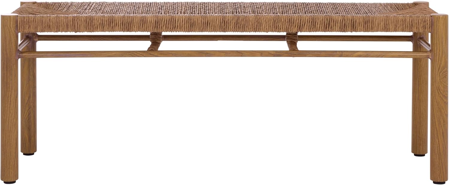 SAFAVIEH Couture Outdoor Patio Furniture Collection - Romona Tropical Bench, Natural Brown Rectangular with Woven Seat, Fully Assembled (CPT4002A)