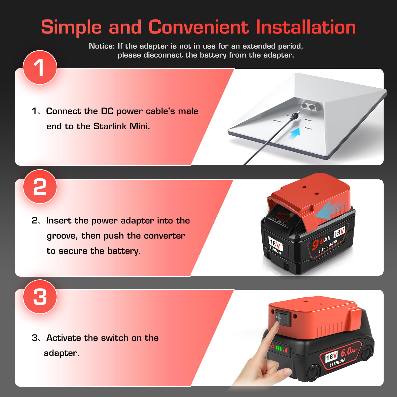 Starlink - Mini adattatore di alimentazione Starlink per batteria Milwaukee con cavo DC 2 m/6,5 ft Starlink