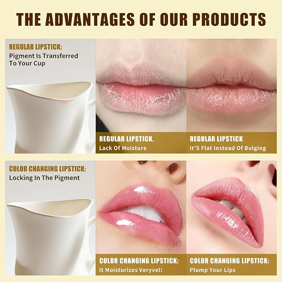 Sulily Color Changing Lipstick, pH Skin-Adaptive Lipstick, Clear Lip stick That Changes Color, Ph Lip stick Color Changing Long Lasting & Moisturizing Lip Gloss for Lip Balm, Birthday Gifts for Women