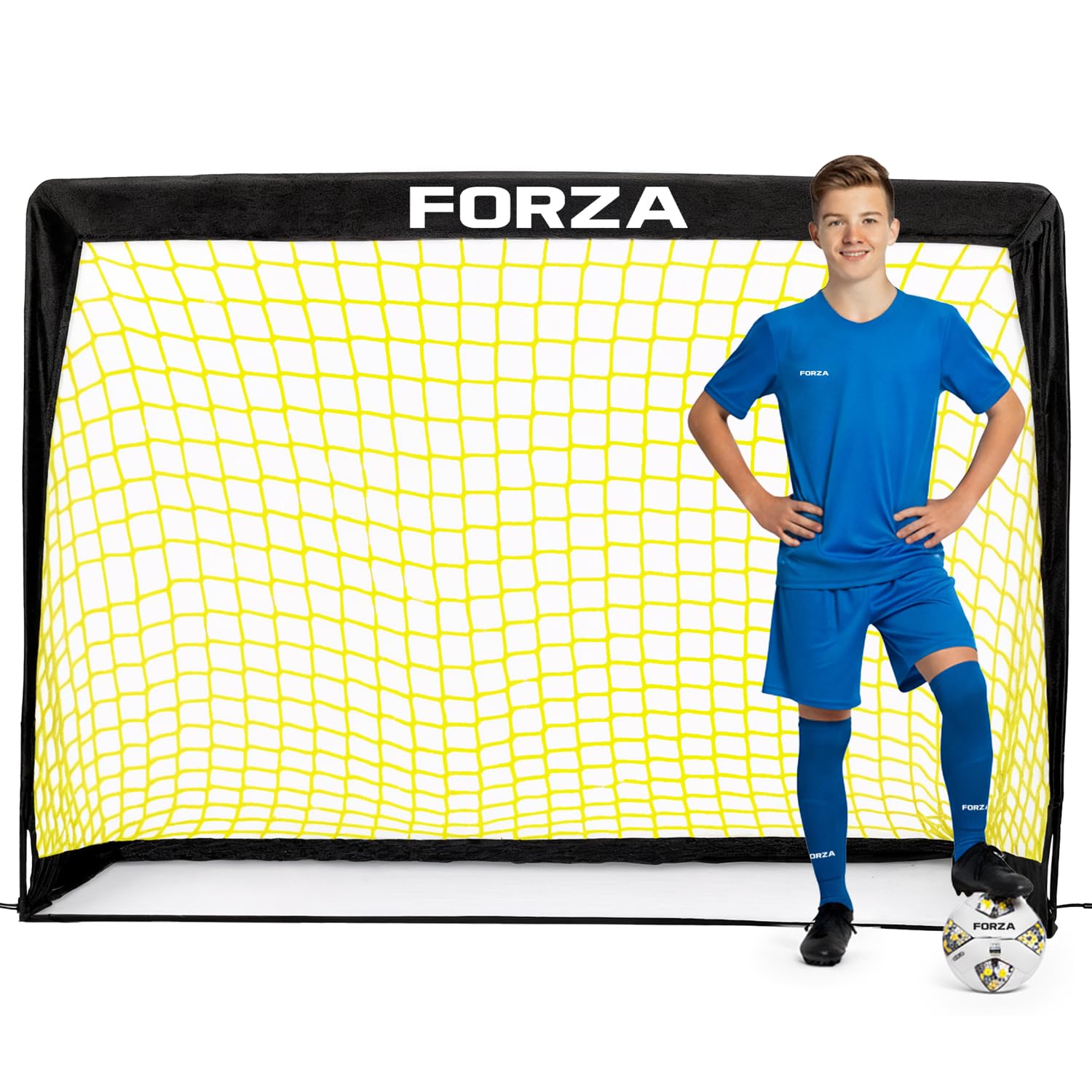 FORZA Square Pop-Up Football Goal [4 Sizes] | Portable Football Training Goal with Carry Bag & Ground Stakes - For All Ages with 5 Second Set Up - Single or Pair