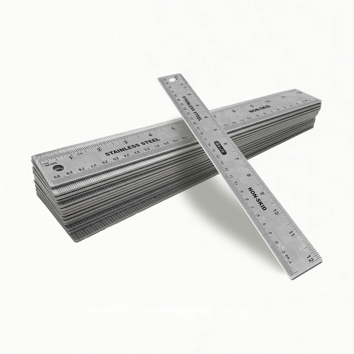 BAZIC Products Stainless Steel Ruler 12" (30cm) Non Skid Base, Inches Centimeter Metric Measuring Drafting Rulers, for Students School Supplies, 24-Pack