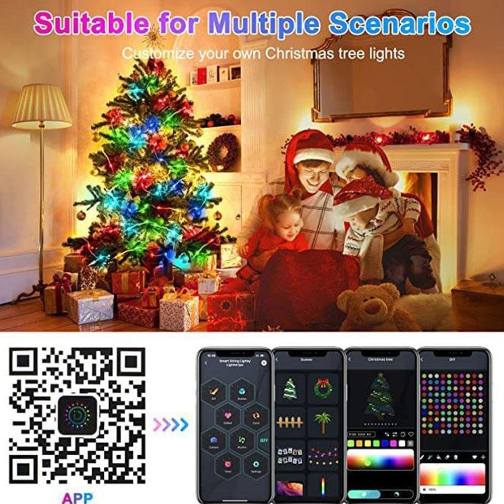 Inteligentne lampki choinkowe, choinki Światła RGB Sterowanie Bluetooth Łańcuch świetlny LED USB, wróżkowe łańcuchy świetlne z pilotem do dekoracji choinki Dekoracja wewnętrzna na zewnątrz/333 (Kolor: