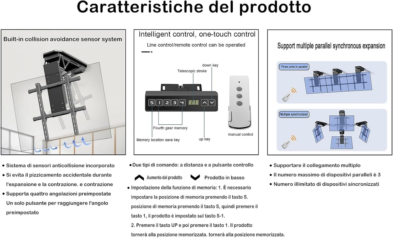 Supporto TV motorizzato for TV da 50-90 Pollici, Supporto TV da soffitto, Staffa TV motorizzata con Telecomando e Controllo Interruttore TV Supporto da Parete