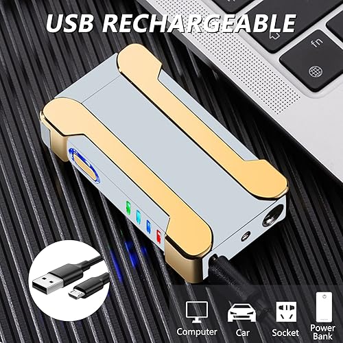 Miniatura 9 de BABOBIU Encendedor eléctrico de plasma, recargable por USB, sin llama, resistente al viento, con encendido táctil inteligente para amantes, miembros