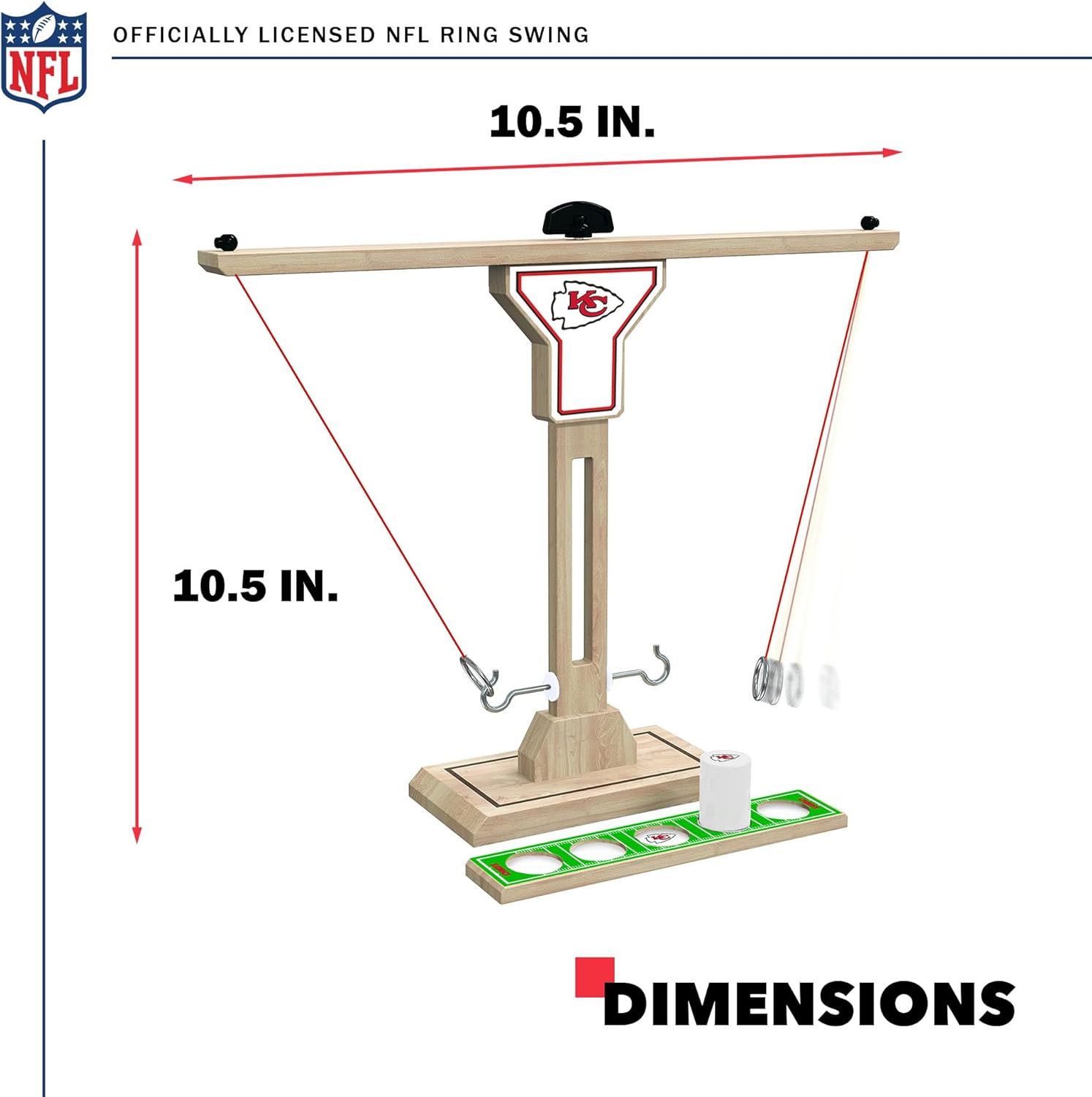 Wild Sports NFL Kansas City Chiefs Wooden Ring Swing Battle - Head-to-Head Ring Toss Hook & Ring Game for NFL Fans