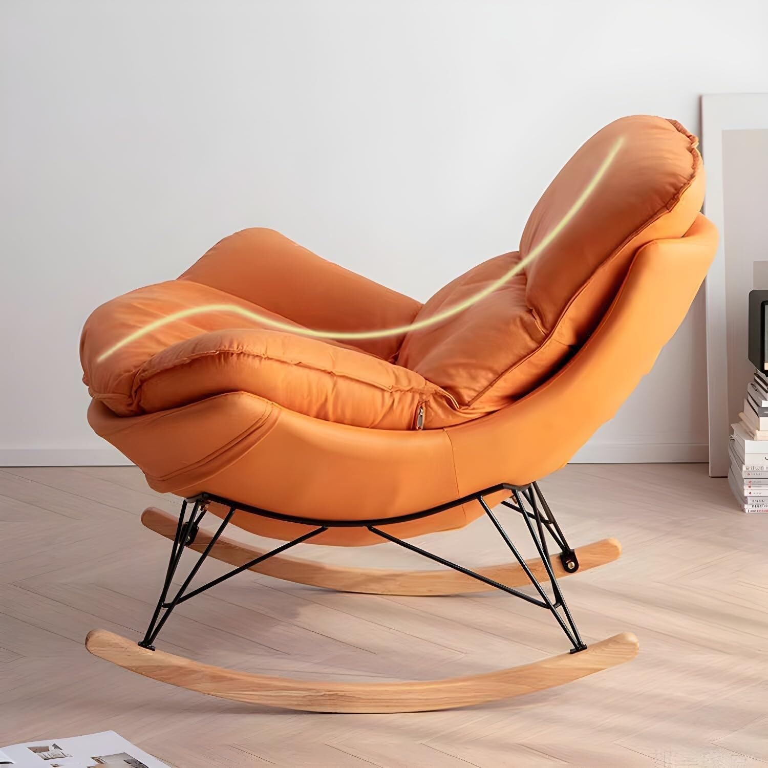 Modern Rocking Chair,Water Resistant Tech Cloth Balcony Chair，Lounge Sofa Living Room Chair(Orange Rocking Chair)