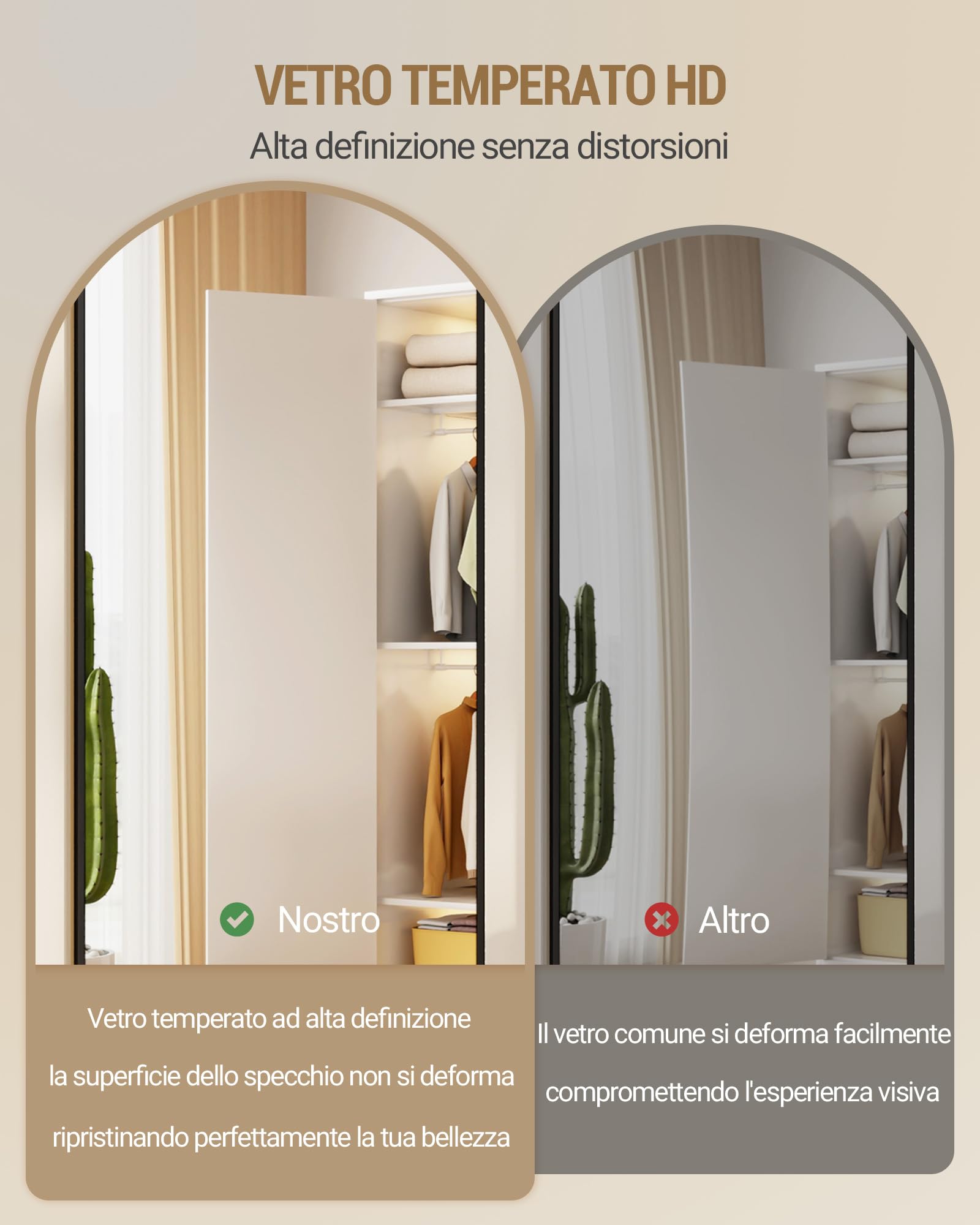 Hzuaneri Specchio a Figura Intera, 160 x 50 cm, Specchio da Terra ad Arco con Supporto, Vetro Temperato, Cornice in Lega di Alluminio, Può essere appeso al muro, Camera da Letto Soggiorno, Nero