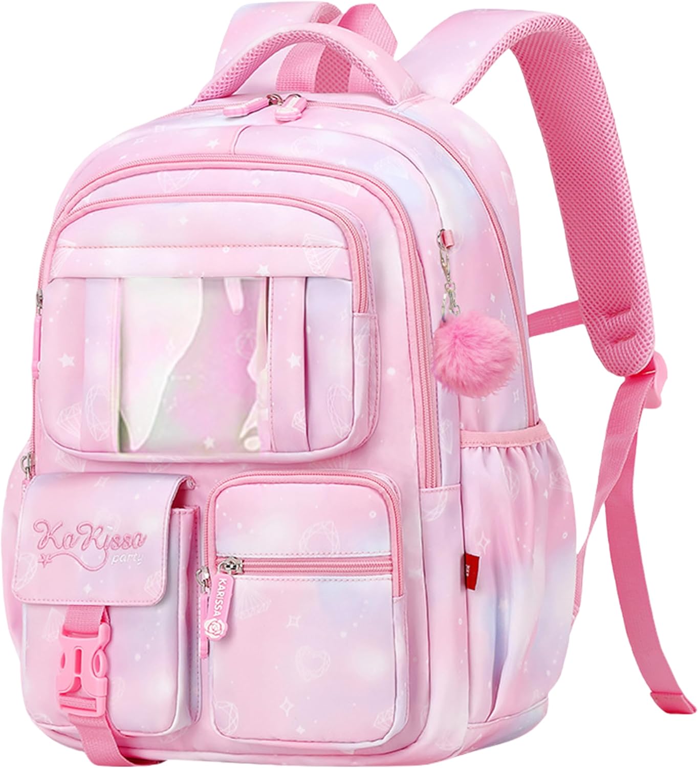 Cute School Backpack for Teen Girls Kawaii Waterproof Large Capacity Bookbag for Kids Elementary Middle School Preppy Aesthetic Book Bag with Cute Accessories for Ages 6-8 8-10 10-12 (Black White)