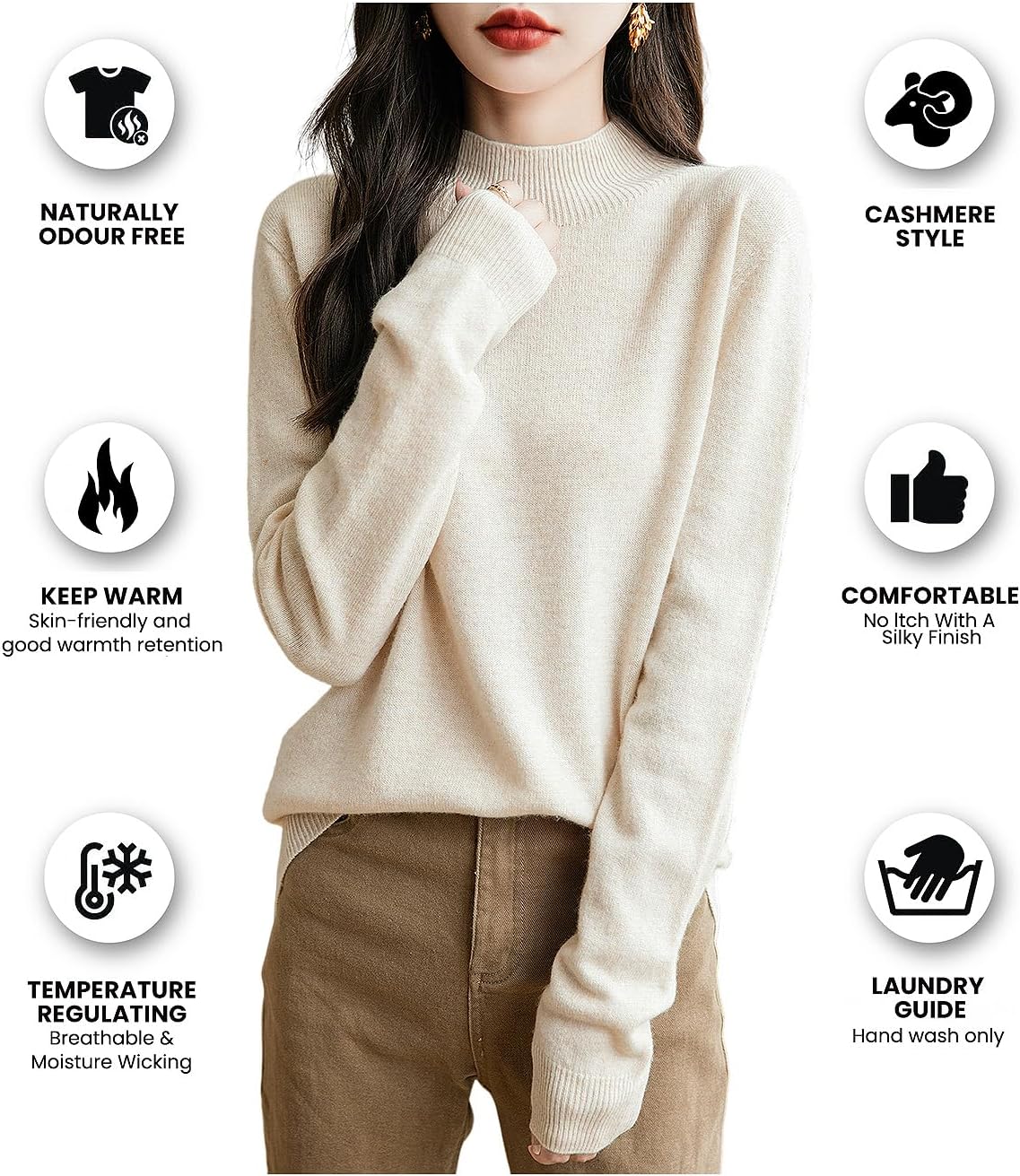 Chanyarn Women's 100% Merino Wool Seamless Sweater Mock Neck First-Line Ready to Wear Long Sleeve Knitted Pullover Tops - Image 5