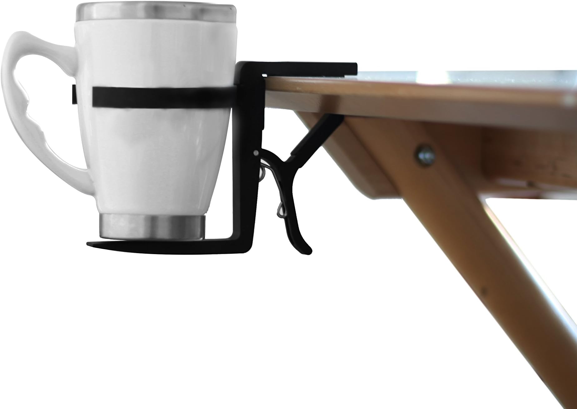 NEW! Cup Holder Desk Clip Black - Durable, Portable, and Foldable! Home Office Table Desk Side Huge Clip Water Drink Beverage Soda Coffee Mug Cup Saucer Clamp Design (Black)
