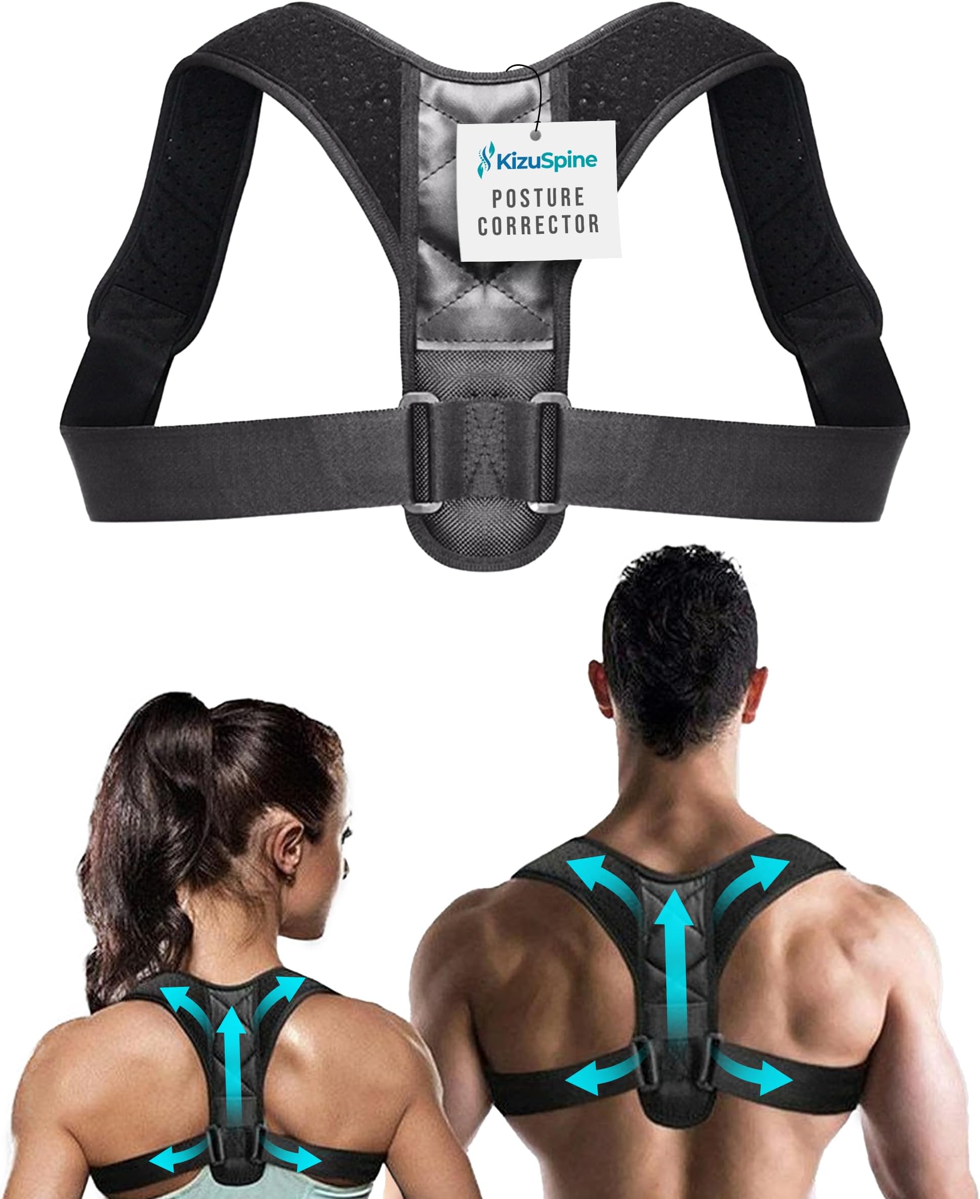 Kizu Spine Posture Corrector for Women, Kizu Spine Posture Corrector for Men - Comfortable Upper Back Brace, Adjustable Shoulder Support, Helps Relieve Neck, Back and Shoulder Pain, Fits Discreetly