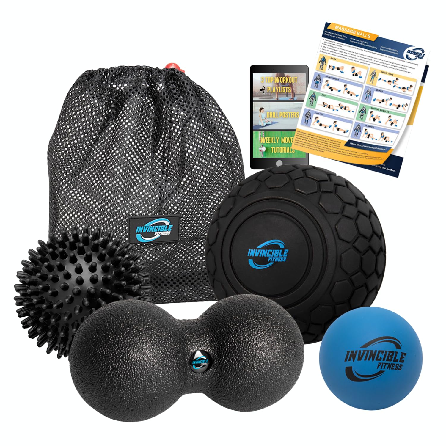 Invincible Fitness 4-in-1 Massage Ball Set - Targeted Relief for Muscle Tension and Pain