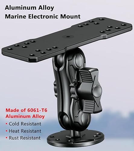 Miniatura 2 de VAZESWIN Soporte de buscador de peces de aleación de aluminio con placa rectangular de bola de tamaño B de 1 pulgada y base redonda, brazo mediano