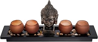 London Boutique Statua Porta-Candele in Stile Giardino Zen, Thai, Testa del Buddha, Ornamento, Set Regalo