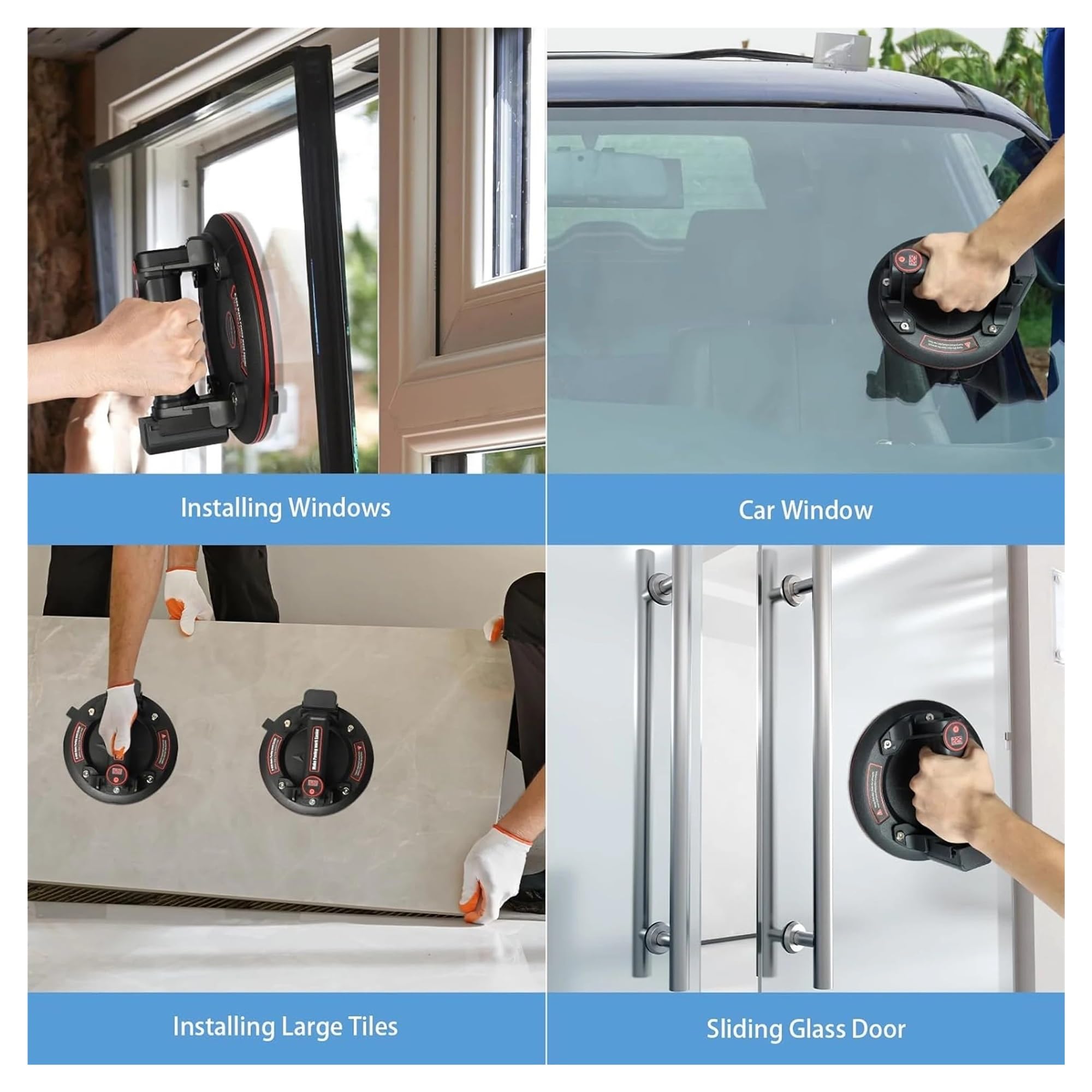 Ventouse électrique de 8 pouces, capacité charge 200 kg, for charges lourdes, adaptée au granit, carrelage, verre, avec batterie rechargeable Outil d'installation