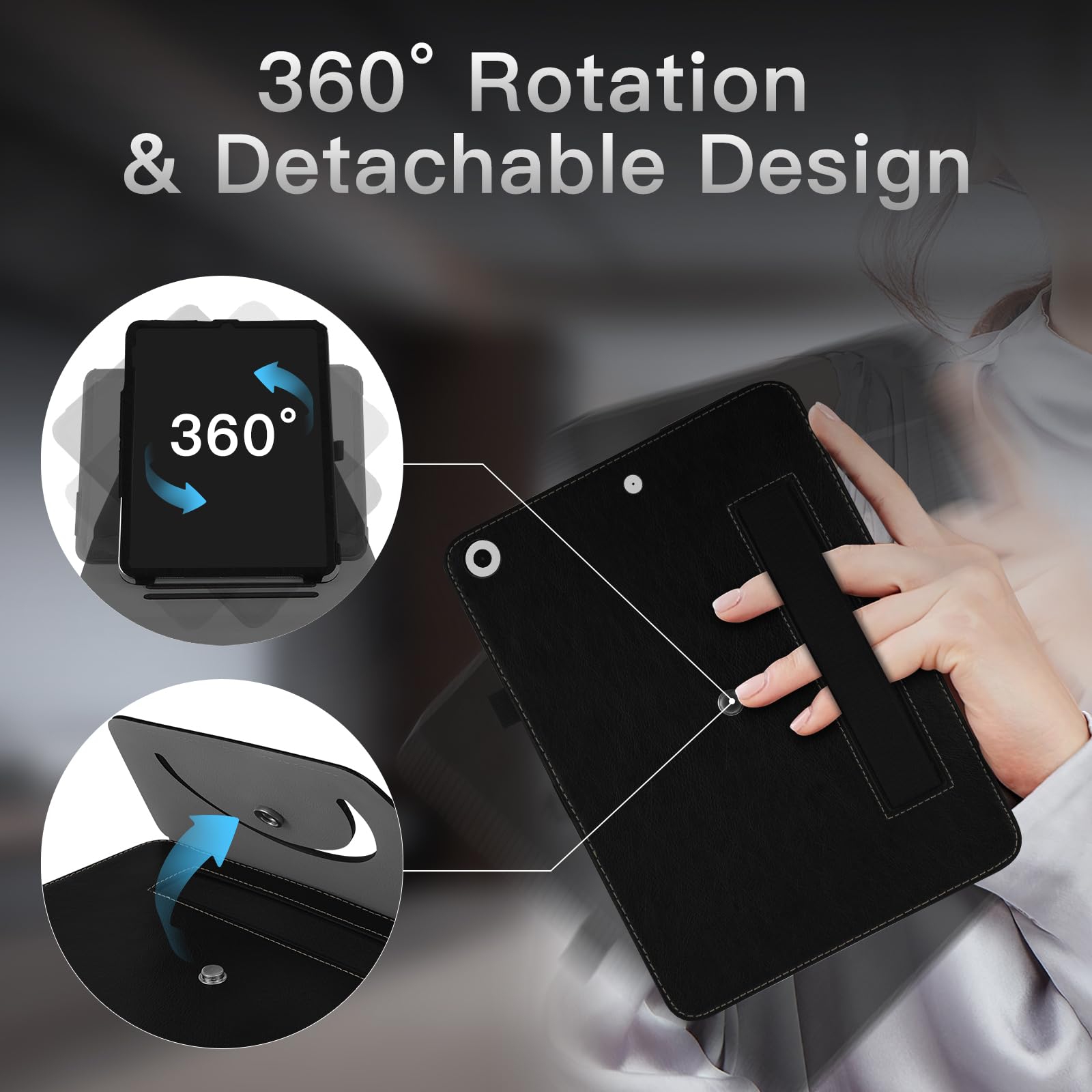 Custodia IPad 10.2" 7a/8a/9a Gen - Con Portapenne, Magnete, 7 Angoli, Auto Wake/Sleep