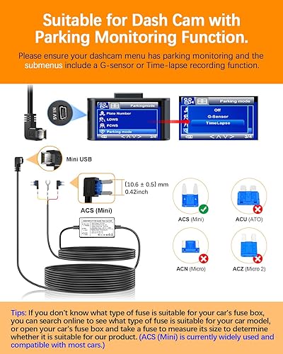 Miniatura 2 de Kit de cable duro para cámara de salpicadero, 12V-24V a 5V 2.5A Cargador de cámara de tablero de coche, cable de alimentación, kit de cable duro