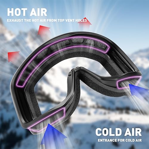 Miniatura 5 de KAPVOE Gafas de esquí OTG Gafas de snowboard para hombres y mujeres, gafas de nieve antiniebla, casco compatible con protección UV, adultos y jóvenes
