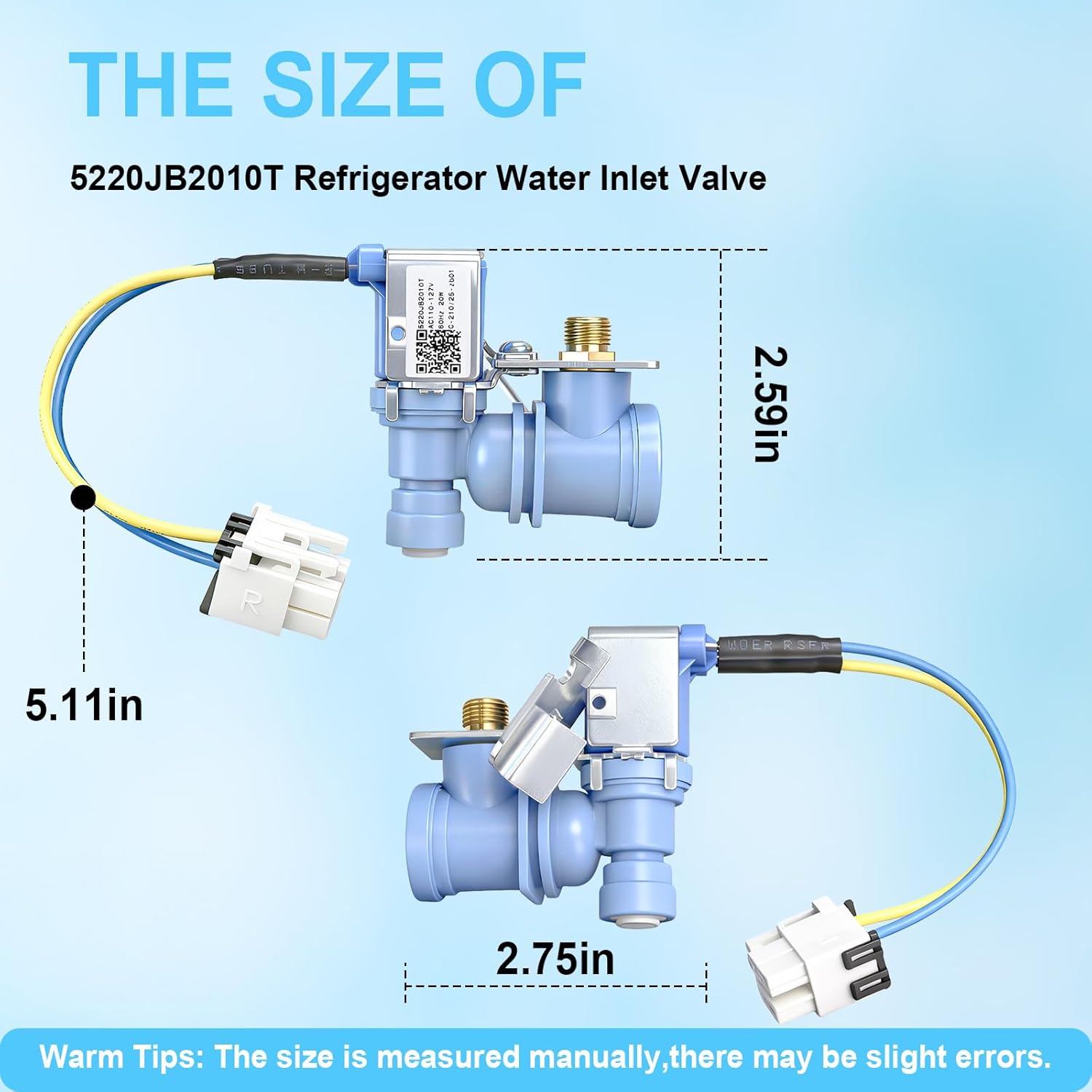 5220JB2010T Refrigerator Water Inlet Valve Compatible with LG Kenmore Refrigerator Models Replace 5221JA2008G 5221JA2008H AJU55759301 AJU55759302 AJU55759303 PS10065037