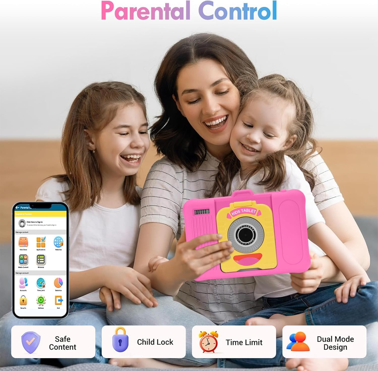 Tablette Enfants 7 Pouces Android, RAM 8 (3+5) Go, ROM 64 Go (TF 128 Go), GMS Certified, Apps Pré-Installé, Éducative, WiFi, Kid-Proof Étui avec Support réglable, Rose - 5
