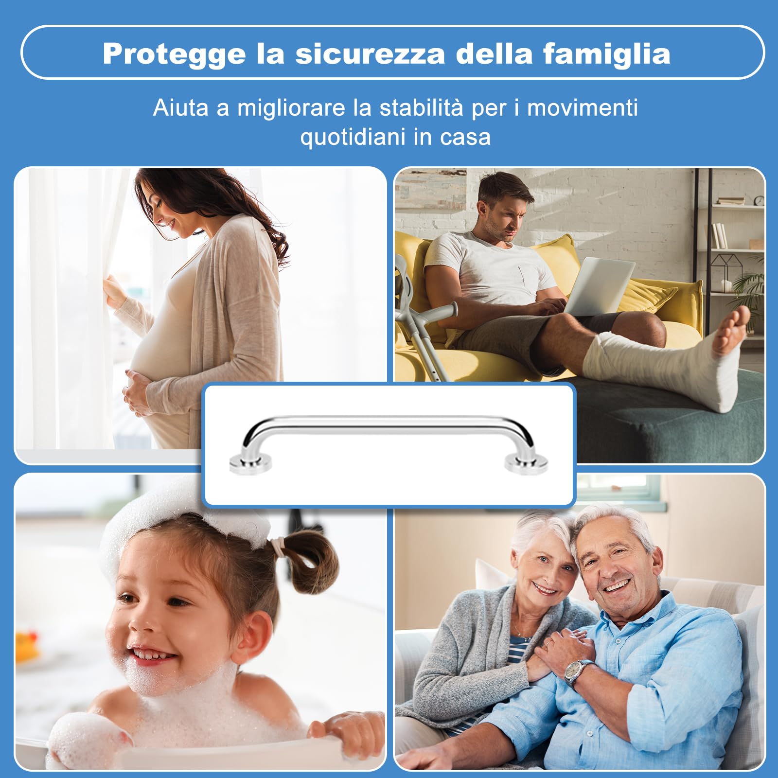 YF Maniglione Bagno, 50 cm Maniglia Doccia Anziani Acciaio Inox 304, Barra di Sicurezza per Doccia, Vasca, WC, Cucina, Scale, Disabili Robusto Corrimano per Gravida Bambini Persone Mobilità Ridotta