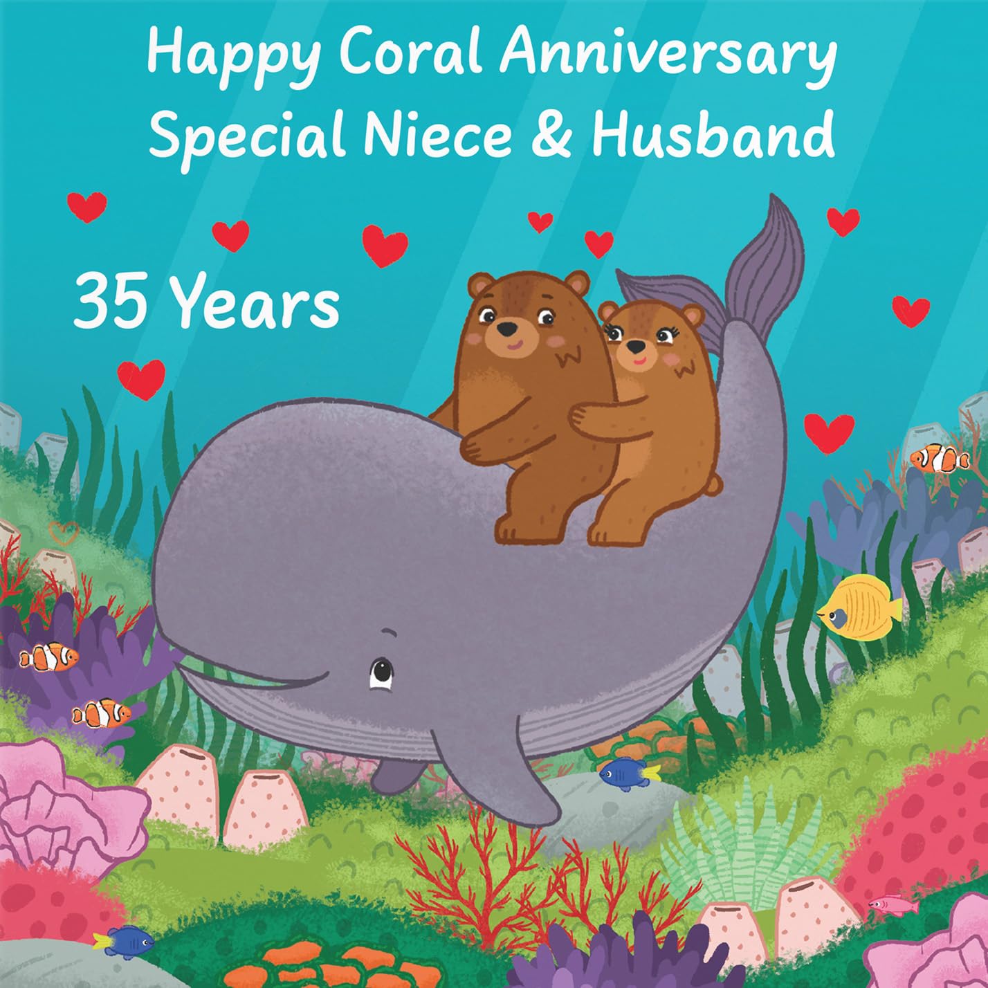 Hunts England - Niece And Husband 35th Anniversary Card - Coral Anniversary - 35 Years - Cute Fun Bears Card - Love Story Collection - Image 2