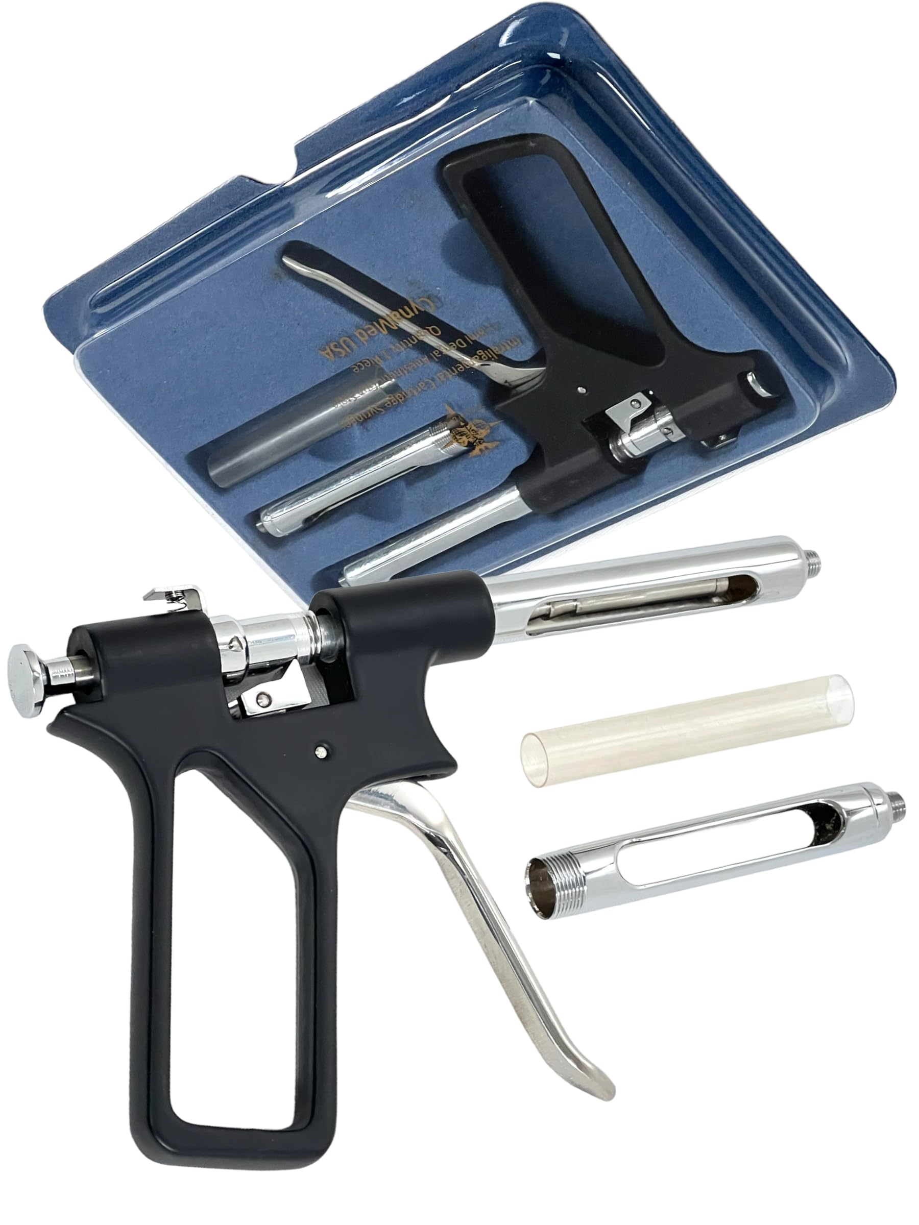 Intraligamental Anesthetic Syringe | Gun Type Syringe 1.8mL with 2 Interchangable Barrels | Dental Implant Pistol Injection | Stainless Steel Dental Instruments (Black Handle)