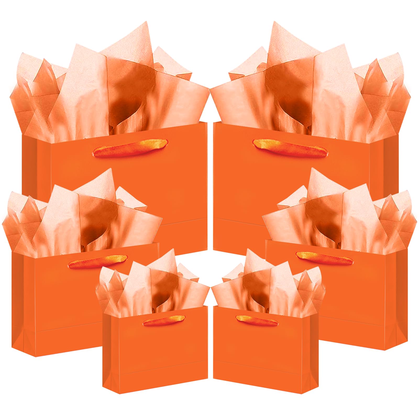 qiqee 10PCS Bright Orange Gift Bags with Ribbon Handles Mulit Assorted Sizes Gift Wide Bags (2pcs Large 13", 4pcs Medium 9.6", 4pcs Small 6.3",Tissue Paper)