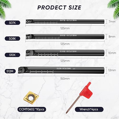 Miniatura 2 de 14 piezas de juego de barras perforadoras de torno 4 piezas de 95 grados S07K S08K S10K S12M-SCLCR06 soporte de barra perforadora de torno interno