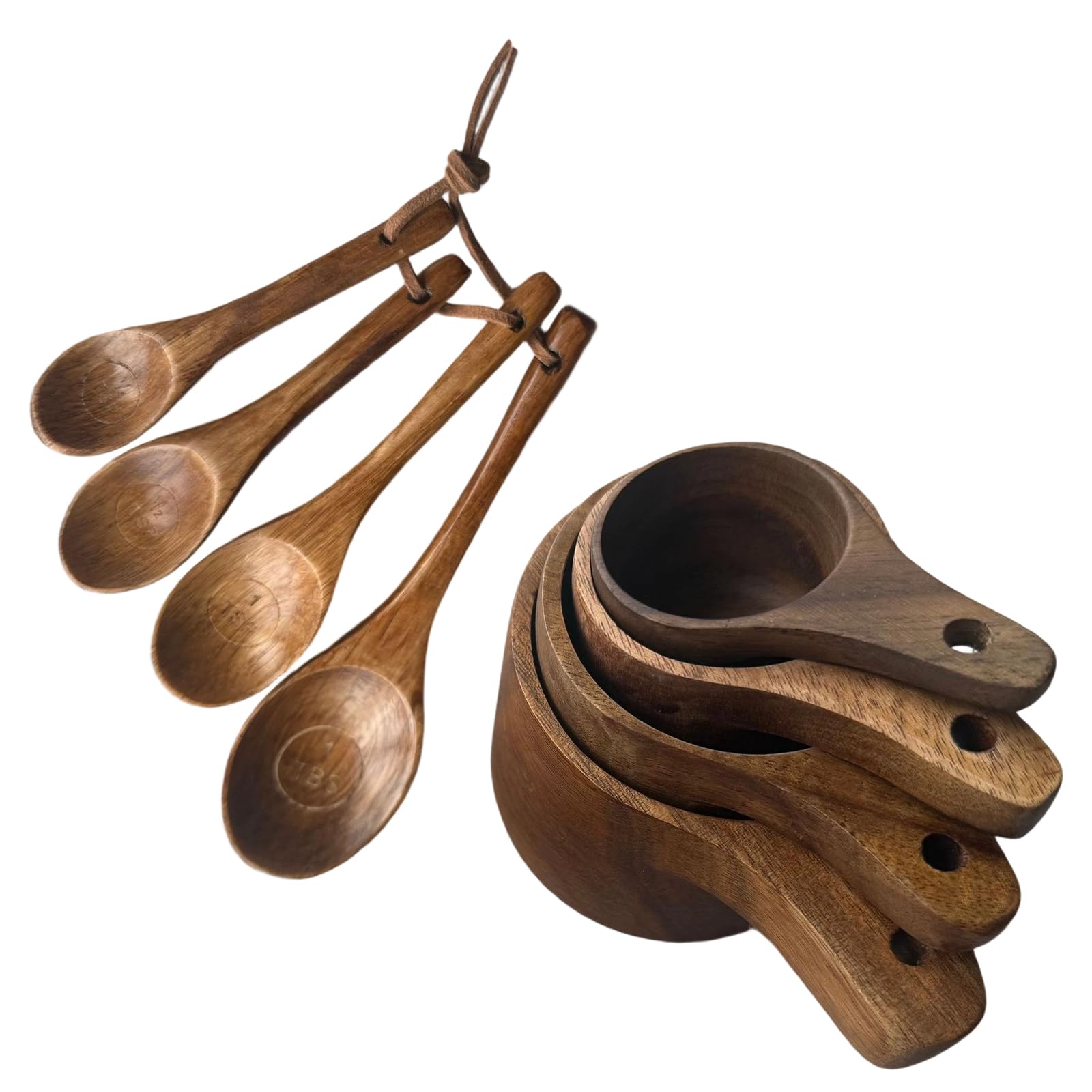 Juego completo de 8 cucharas medidoras de madera para hornear y cocinar profesionales, acabados suaves, fácil de limpiar, juego de cucharas de madera para hornear