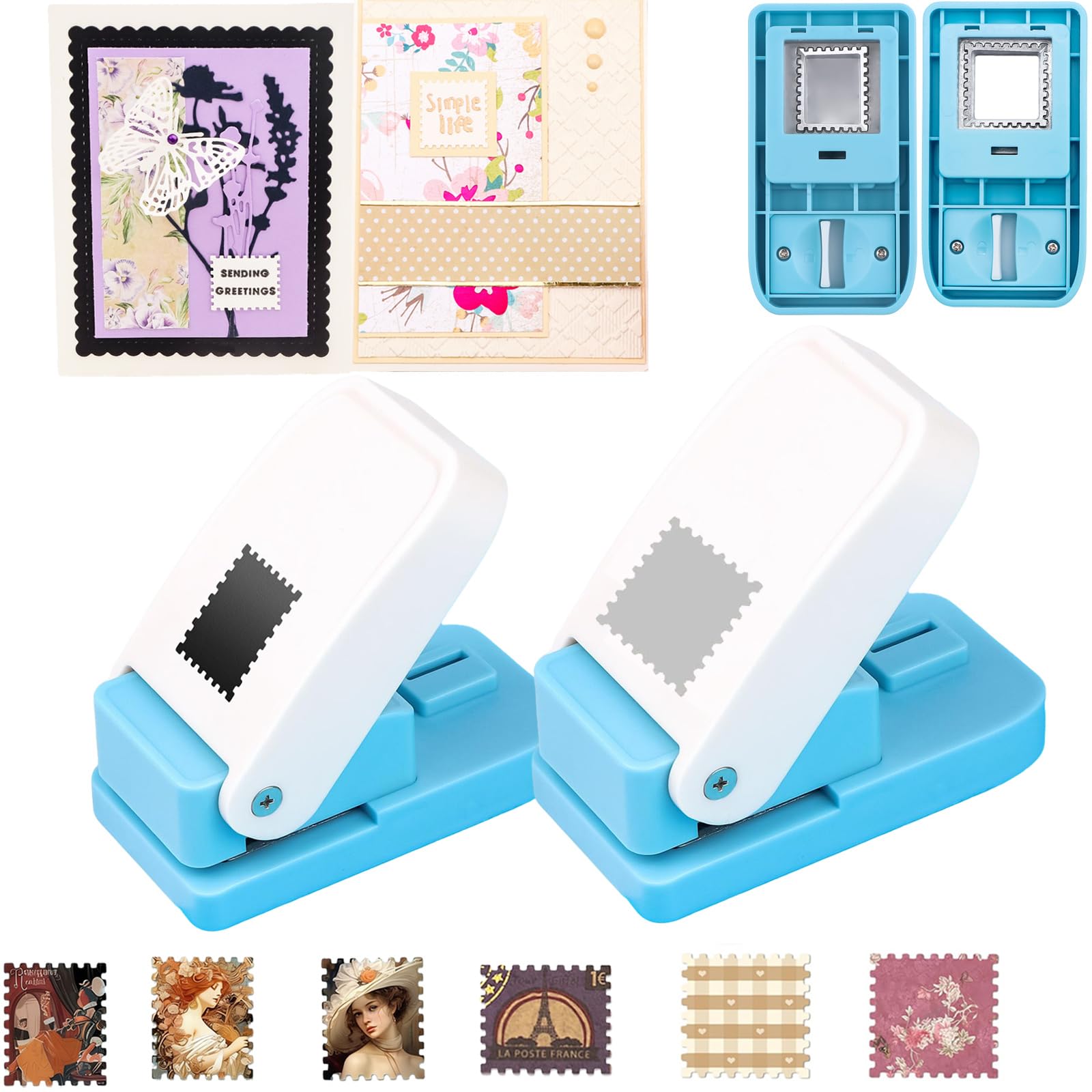 CYFUN DESIGN 2 Stück Stempelstanzer, 2,5 x 2,5 cm Suqare Stempel Locher und 1 x 2,5 cm rechteckiger Briefstempelförmiger Papierstanzer, Hebel-Bastelschneider, Papierstanzer zum Basteln von Karten