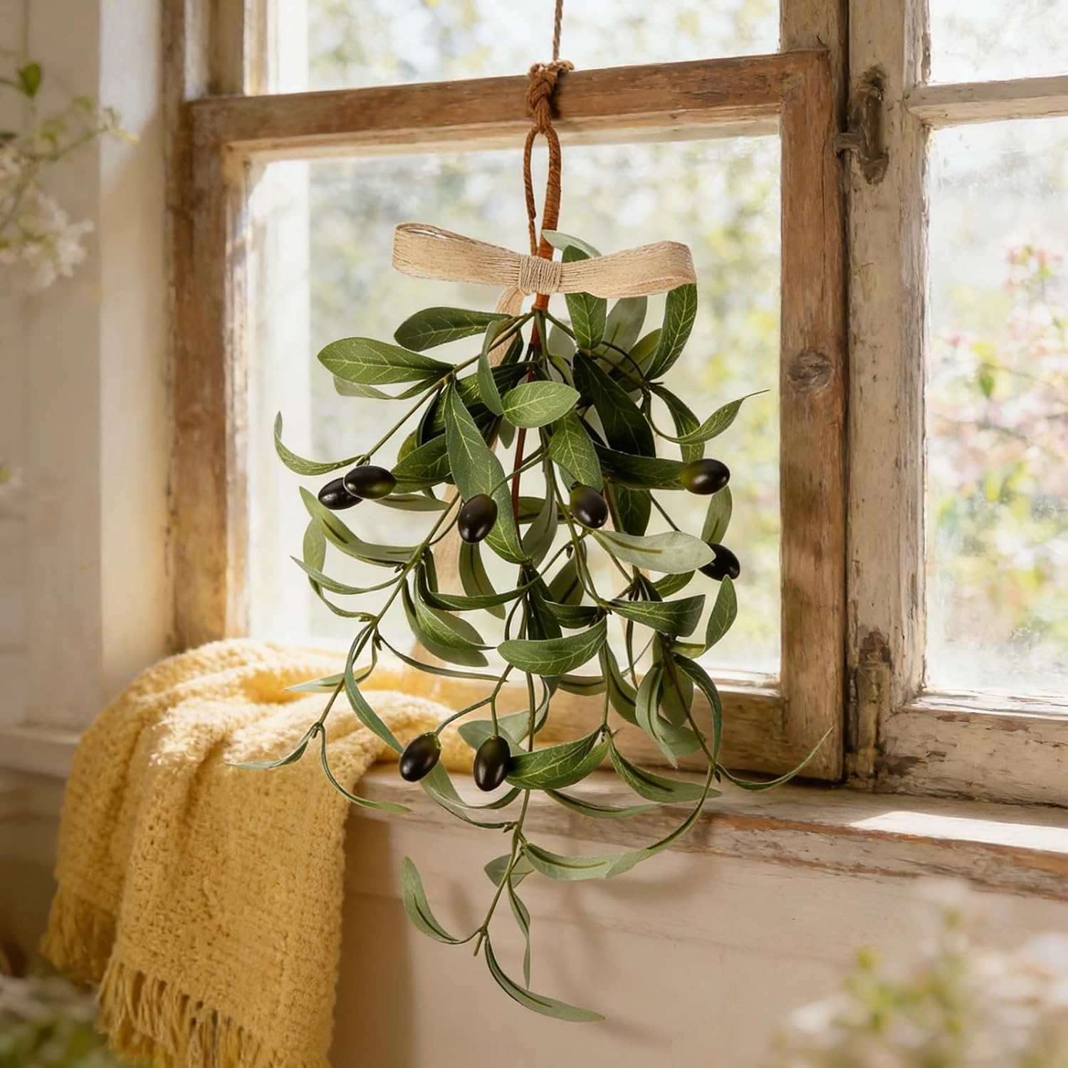 4 PCS Spring Summer Teardrop Swag Chandelier Rings Wreaths Decoration with Bow Artificial Green Olive Sconce Lighting Swag Wreath Greenery Candlestick Wreath for Farmhouse Wall Cabinet Holidays Decor