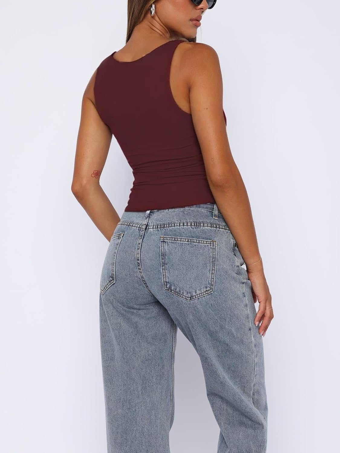 ForeFair Women's Sleeveless Square Neck Tank Top Double Layer Basic Crop Tops Summer Fitness Workout Casual Tops - Image 3