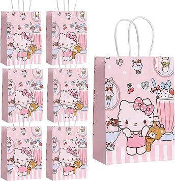 Cute Birthday Party Supplies, 12 Pcs Party Favor Bags, Candy Goodie Treat Bags with Handle, Cartoon Birthday Party Decorations A