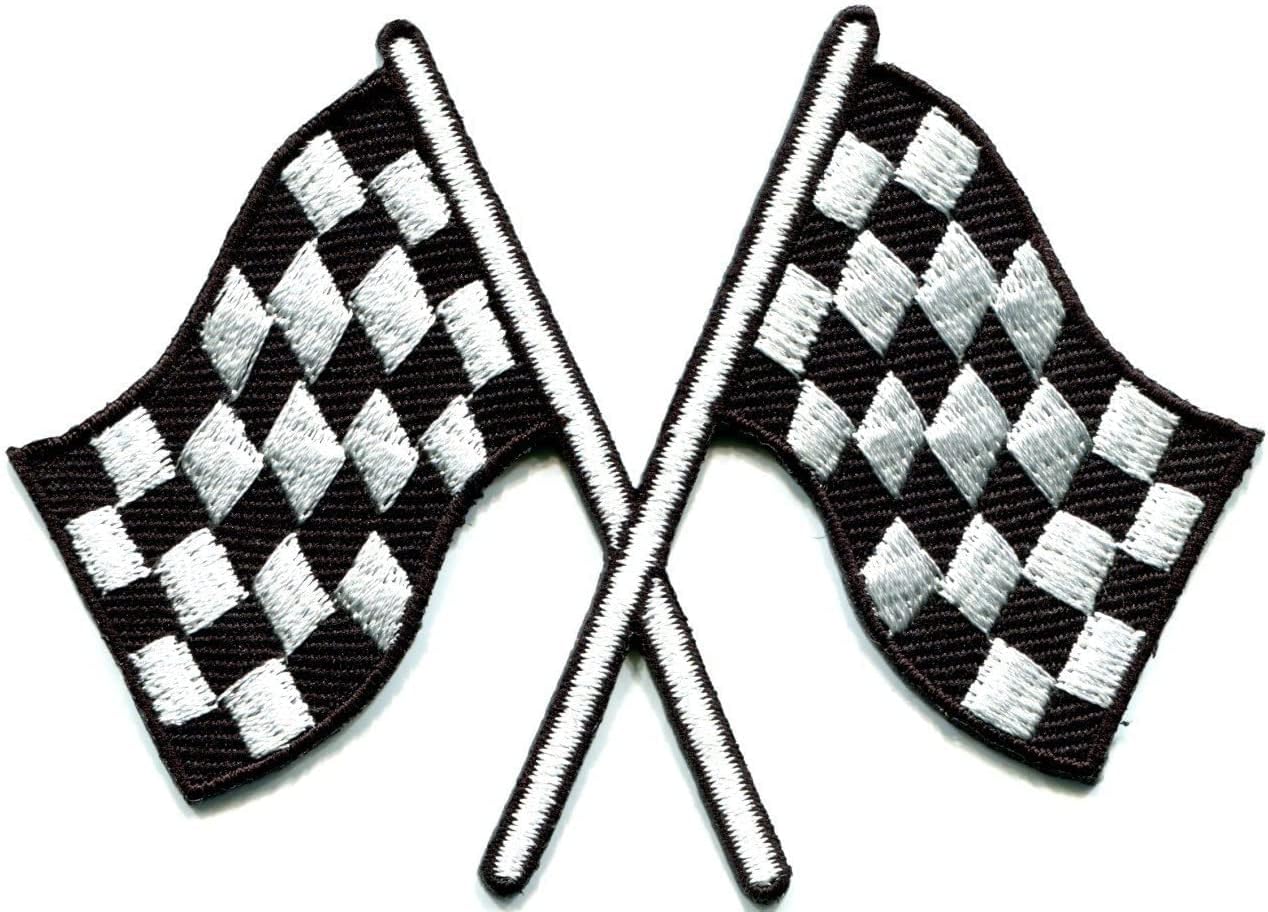 Checkered Flag Chequered auto car Racing Rockabilly Embroidered Iron on Patch Applique Motorcycle Biker Racing Jacket