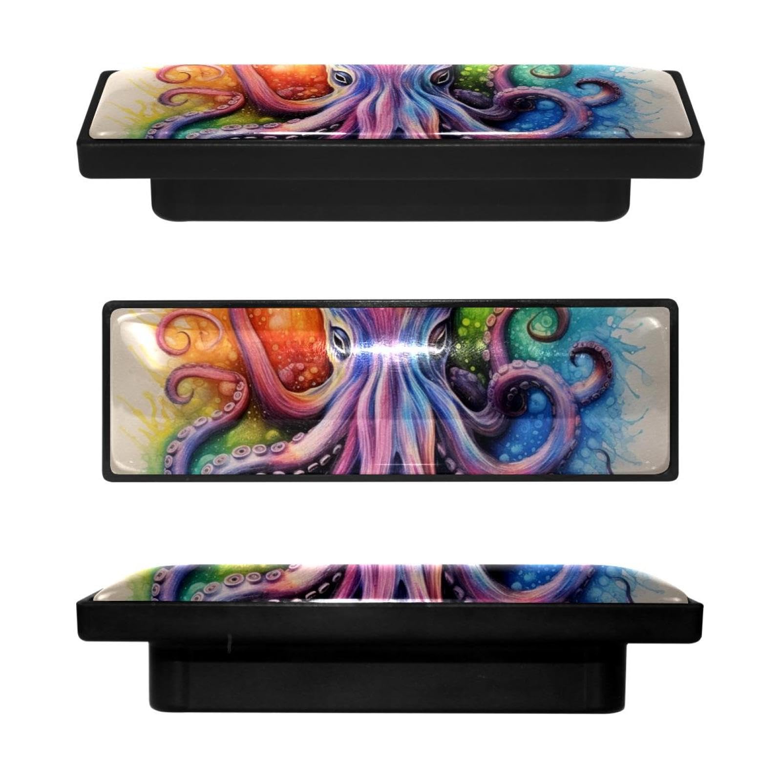 Boutons de placard de cuisine rectangulaires motif pieuvre artistique x4