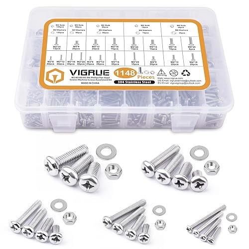 Miniatura 1 de VIGRUE Juego de 820 tornillos de cabeza de botón M4 M3 M2.5 M2, tornillos, tuercas, arandelas, kit surtido de tornillos métricos de acero inoxidable