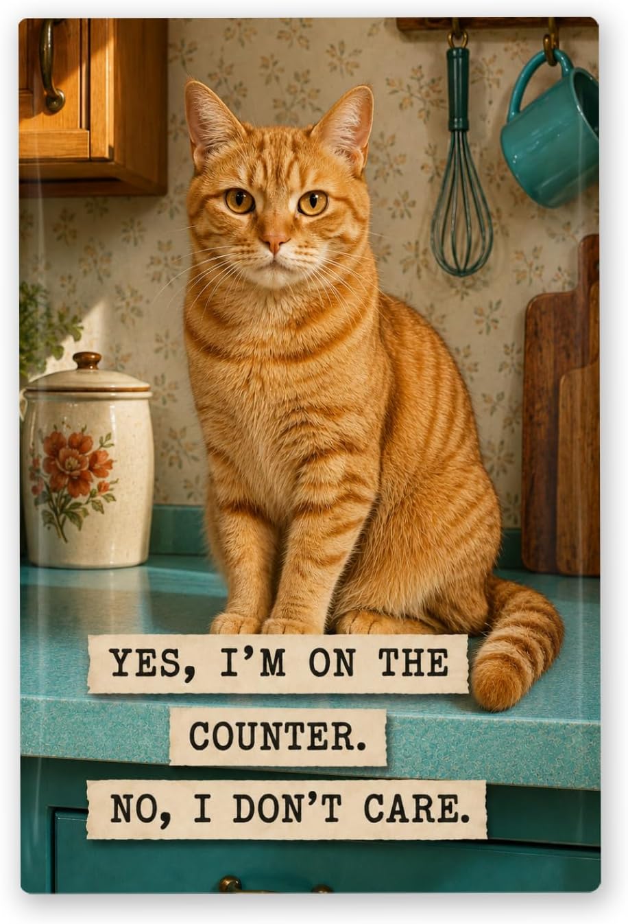 Sassy Orange Tabby Cat Magnet for Kitchen Counter Humor