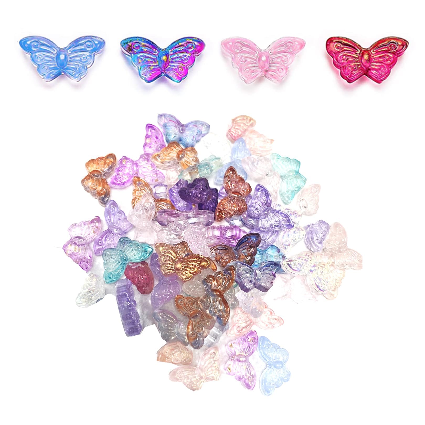 – Azonee 80 Pcs Crystal Butterfly Beads, 8 Colors Glass Transparent Butterfly Bead Charm Spray Painted Glass Beads Butterfly Backpack Charm for DIY Bracelets Necklace Jewelry Making Supplies,11×9.5mm