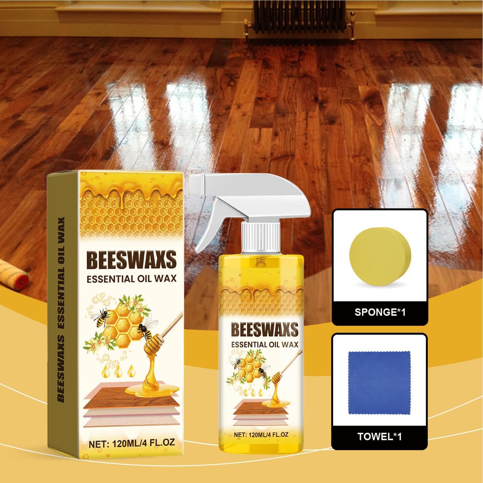 Wosk pszczeli spray do mebli, 120 ml, naturalny, wielofunkcyjny środek do pielęgnacji mebli z drewna, do podłóg, sypialni, salonu, jadalni, korytarza, domu, wnętrz, stołów, krzeseł, szafek