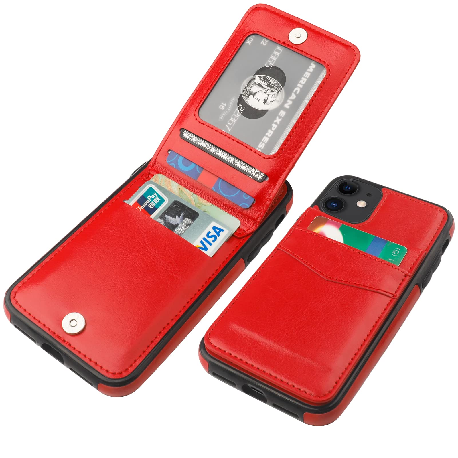 KIHUWEY Custodia Portafoglio Per IPhone 11 – Pelle PU Con 5 Slot Carte, Chiusura Magnetica E Cavalletto, Protezione Antiurto, Oro